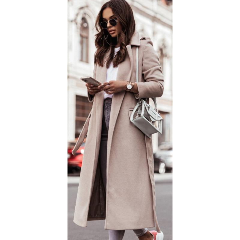 

Осень и Зима Новая Мода Женское Пальто Большого Размера Однотонное Лацкан Средней Длины Пальто на Пуговицах Шерстяное Пальто XXL бежевый
