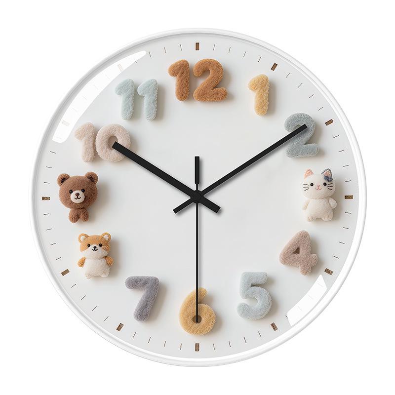 Creative Light Luxury Cartoon Wall Clock for Children's Room - Simple Cream-Style High-End Design
