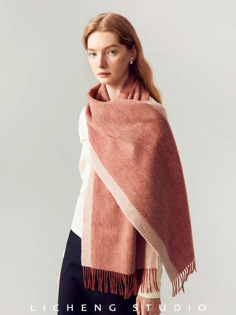 European And American High-Quality 100% Wool Scarf For Women Winter Double-Sided Border Design High-End Feel Versatile Large