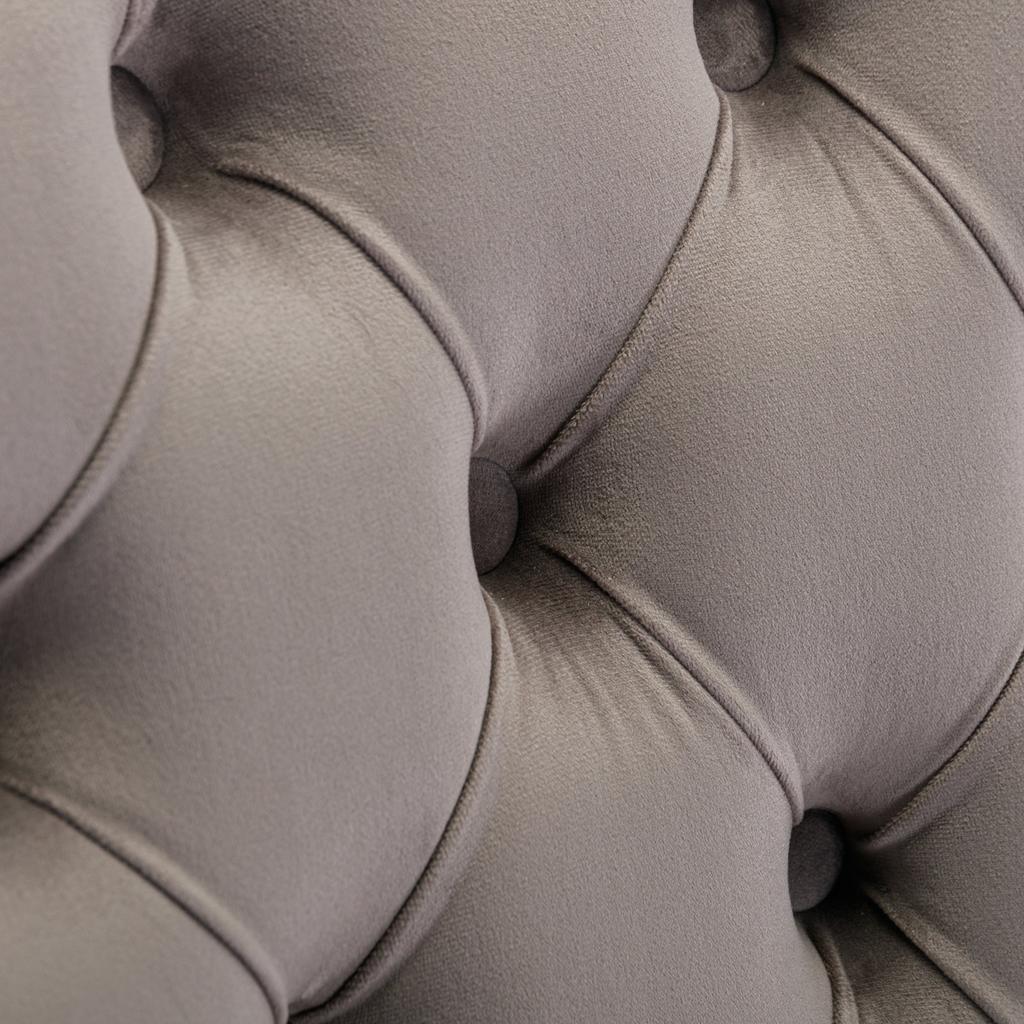 A&A Furniture, Colección Nikki Silla de Comedor Terciopelo Madera Maciza Acolchada con Patas Doradas Chapadas, Ribete de Tachuelas, Juego de 2, Gris y Dorado, DE1601GY