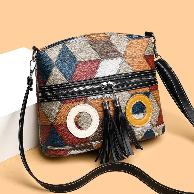 

Yogodlns Ретро лоскутная маленькая сумка через плечо из искусственной кожи, женская модная трендовая сумка через плечо с кисточками, женская повседневная сумка для телефона