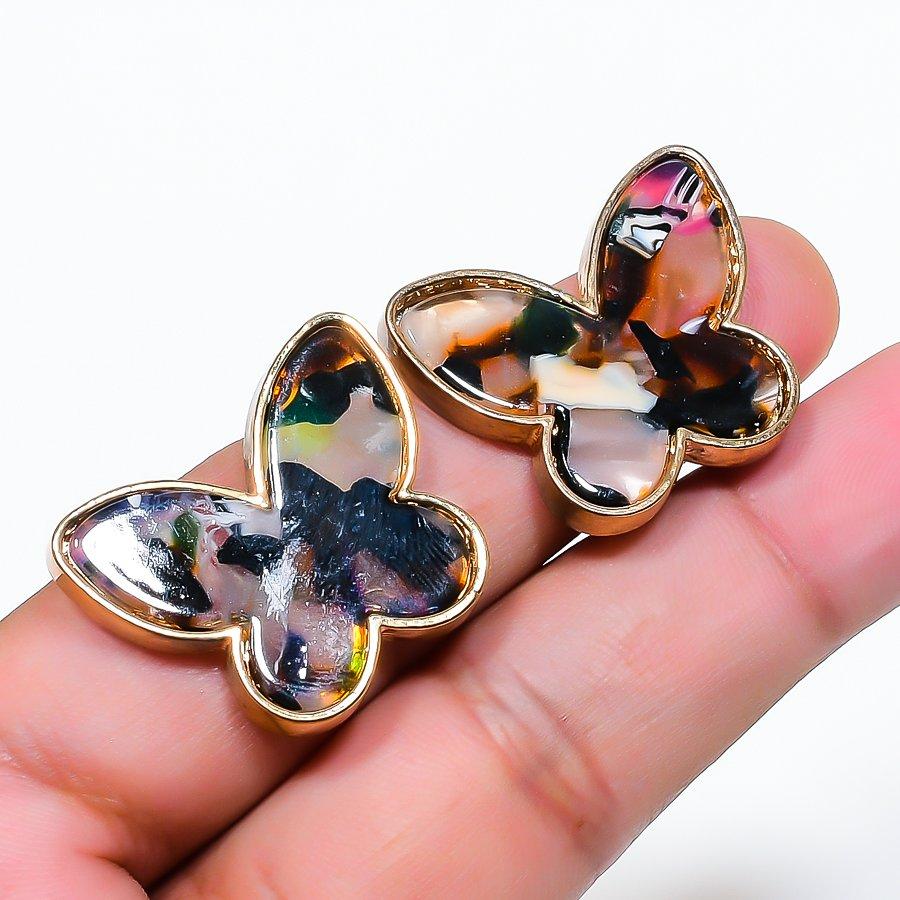 Natural Montana Agate Gemstone Brass Jewelry Earring 0.95 RE-111