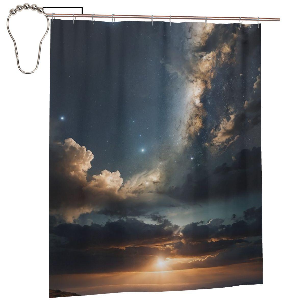 

Starlit Sky Milky Way Starry Shower Curtain Bathroom Polyester Waterproof Bath Curtains With Hooks W60H190(CM)-1 Pcs