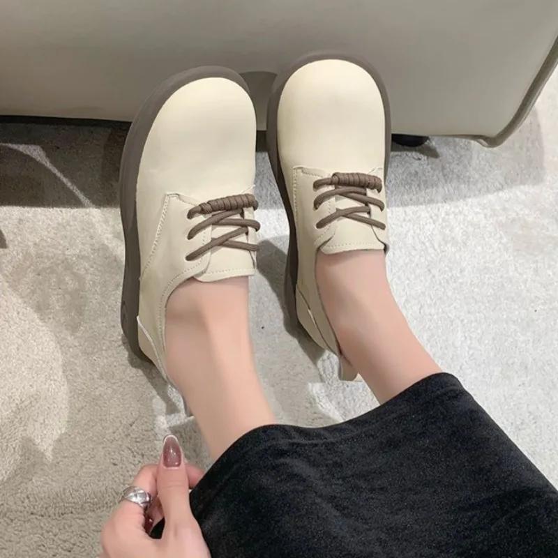 Shoes for Women Little Leather Camel Single Japanese Style Elegant Dress Spring Cheap Liquidation Luxury Brand Chic Woman Flats