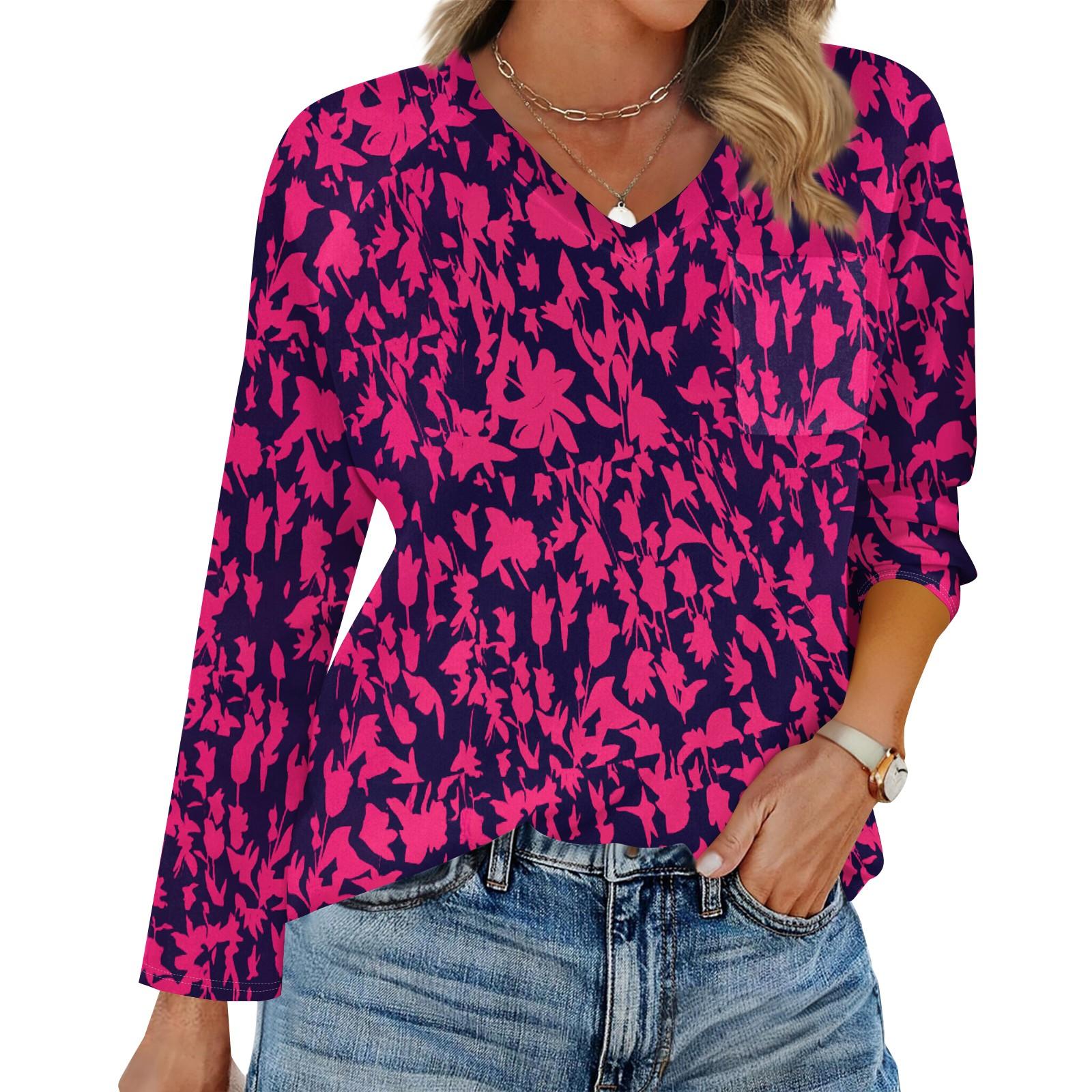 

Женская футболка реглан с длинным рукавом, V-образным вырезом, вставками однотонного цвета, повседневный топ-пуловер, V-образный вырез, карман, базовая рубашка XL