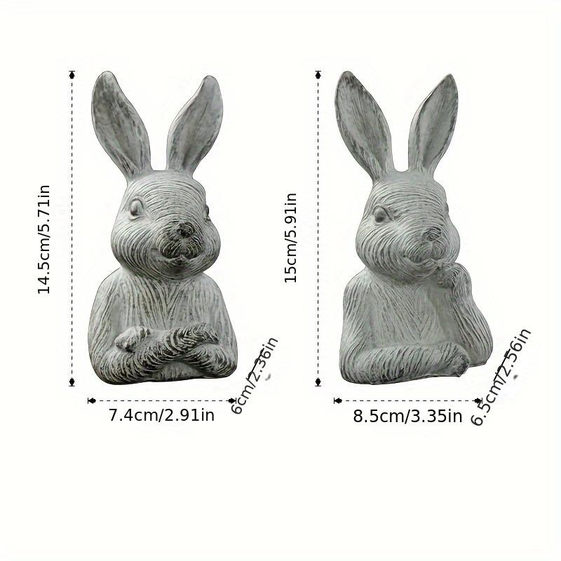 2pcs Rustic Wood Grain Finish Bust Rabbit Resin Statues, Farmhouse Decorative Animal Sculptures For Garden And Balcony