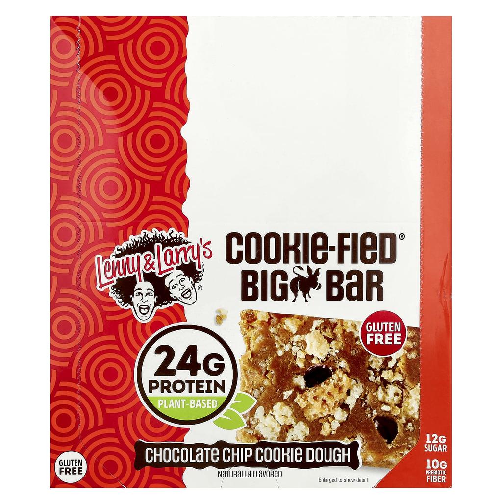 Lenny & Larry's, Cookie-Fied® Big Bar, Chocolate Chip Cookie Dough, 12-Count, 90g (3.17oz) Each