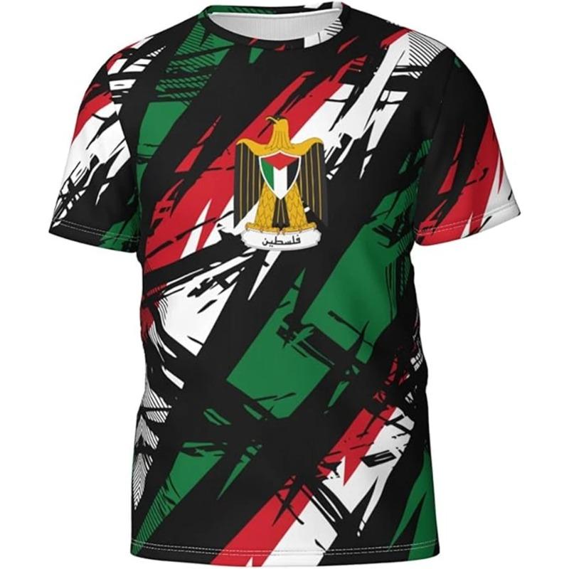 Fashion Palestine Flag National Emblem Pattern 3D Printed T-shirts Summer Trend  Short Sleeve Sports Football T-shirts Loose Breathable Tops
