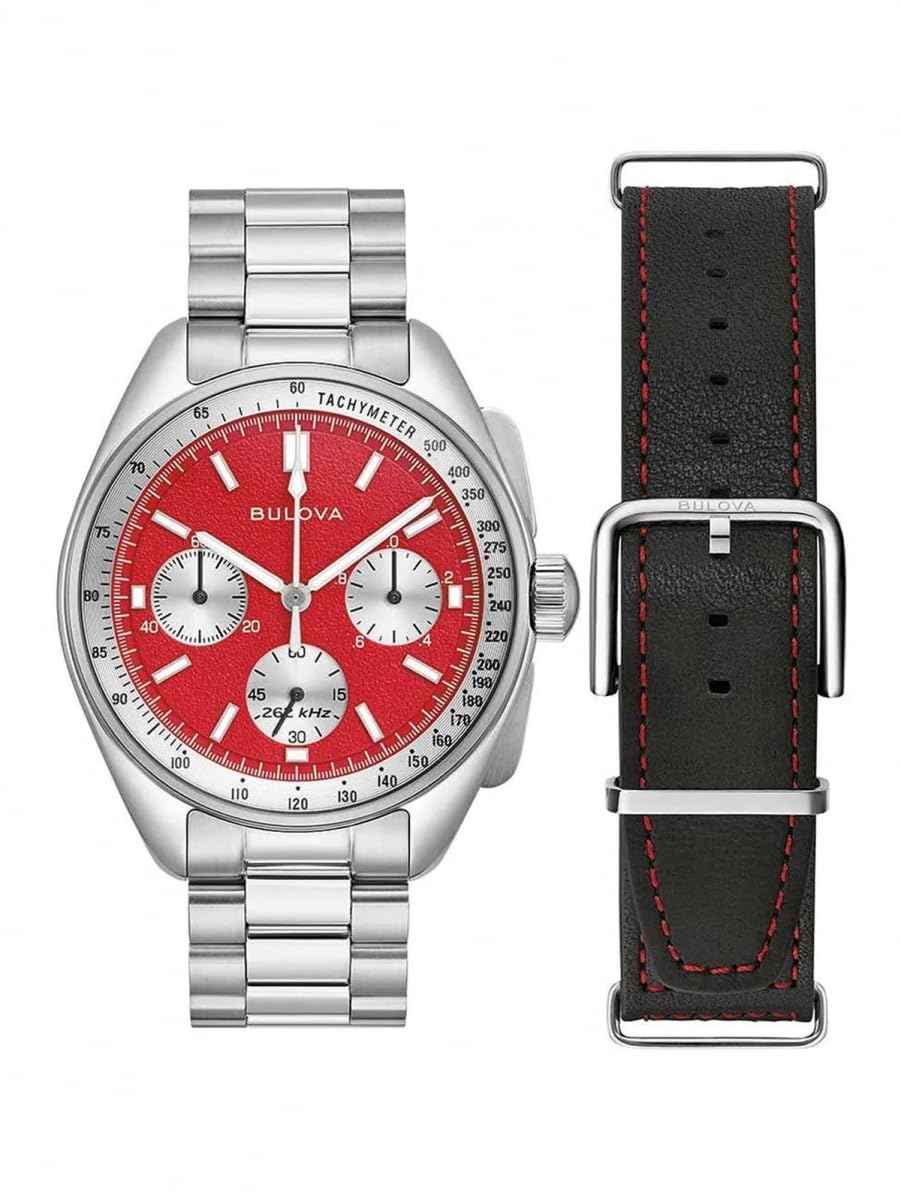 

Кварцовий годинник Bulova Pilot Lunar з нержавіючим сталевим змінним чорним шкіряним браслетом Червоний браслет 43,5 мм Хронограф, Календар, Ремінець, Ремінець,