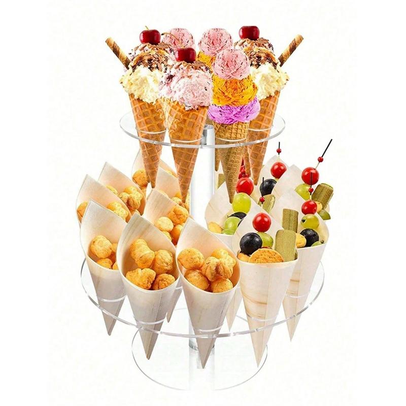 16/24 Holes Acrylic Ice Cream Cone Holder Cupcake Popcorn Rack Party Wedding Buffet Display Stand Transparent Ice Cream Shelf