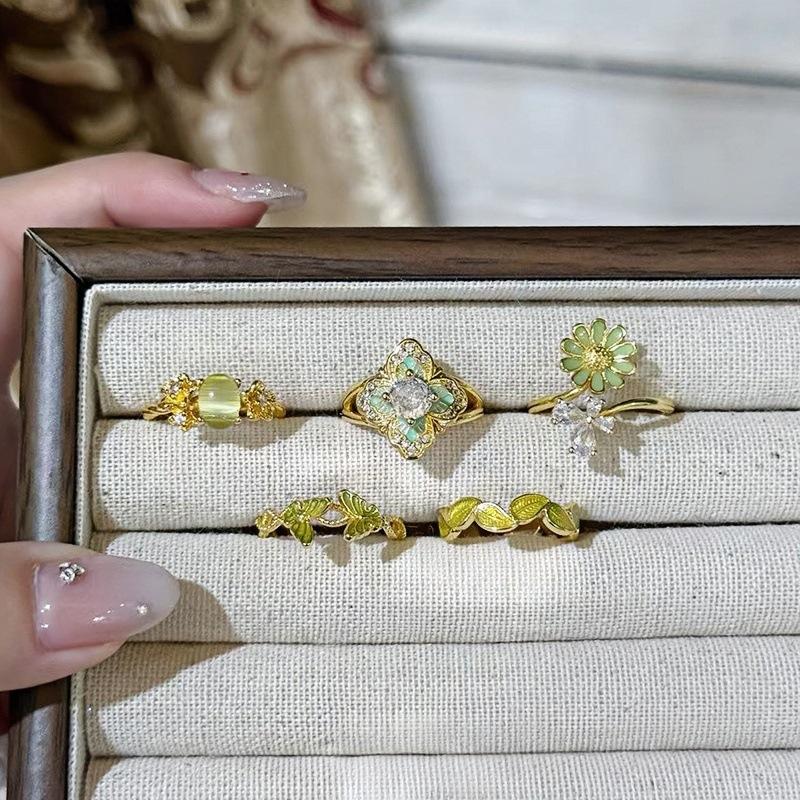 Mittelalterlicher Vintage Leichter Luxus Emaille Exquisite Blüte Öffnungsring Retro Nische High-End Ring