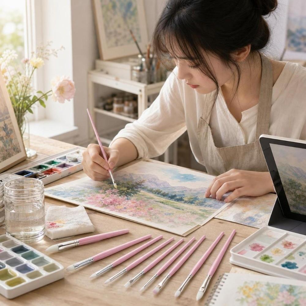 6pcs Professional Acrylic Paint Brush Set Clay Sculpting Tool Set For Watercolor Painting