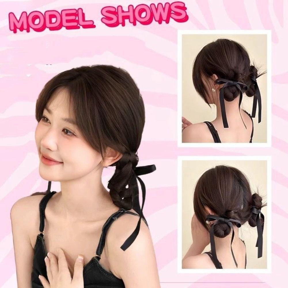 Fake Hair Braided Chignon Ribbon Bow Hair Clip Bun Sweet Hair Donut Bun  Girls