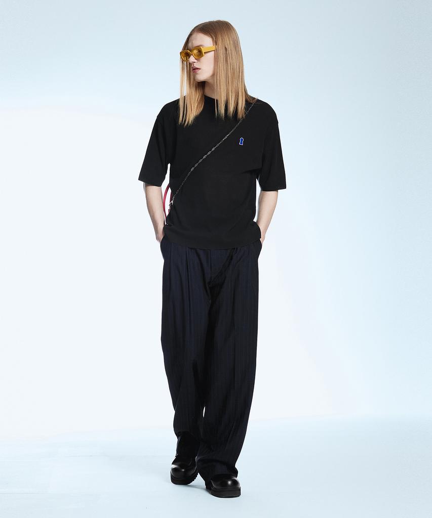 Sekeonmonollogeu Keyhole Round Short Sleeve Summer Knit Black Sekt006Black
