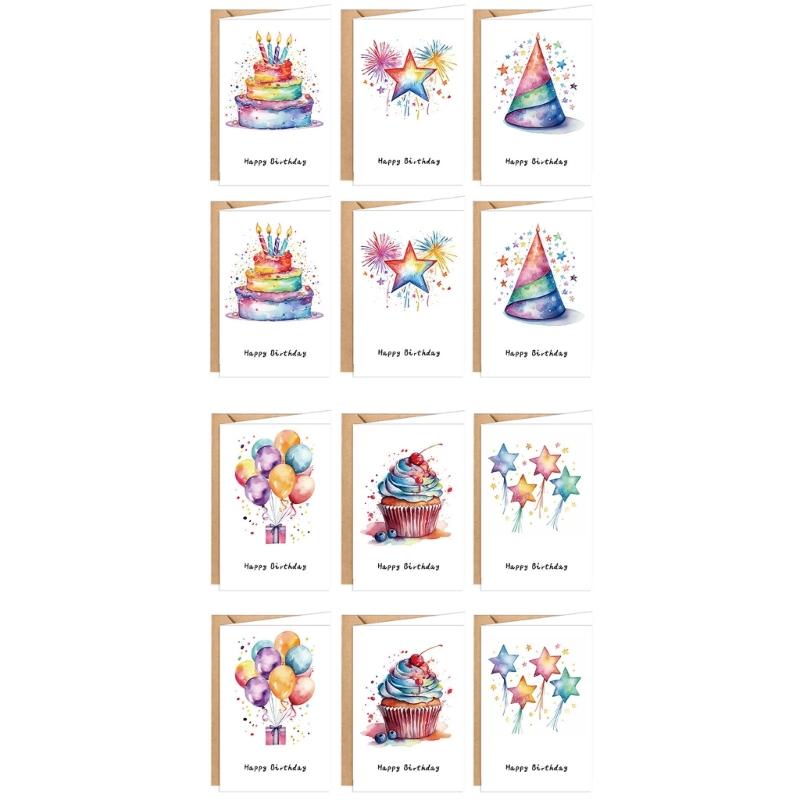 12Pcs Cartoon Dog Birthday Greeting Card Party Invitation With Envelope For Husband Wife Adult Children Anniversary