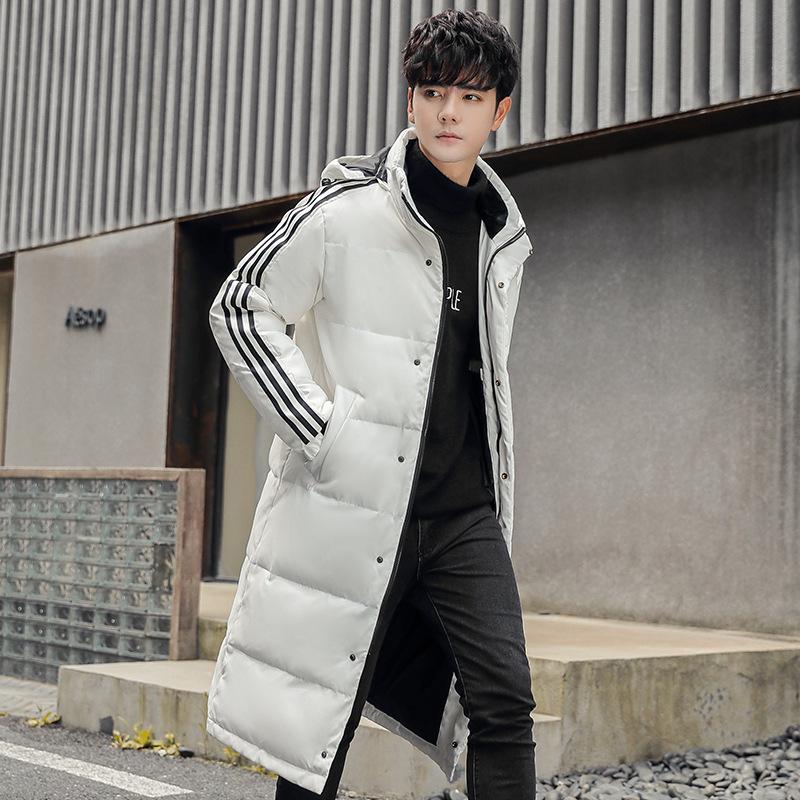 

Men s winter new down jacket men s and women s mid-length couple sports hooded three-bar white duck down jacket M