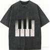 Christian Cross Piano Print TShirt Men Women Vintage Washed Casual Streetwear Loose Oversized Cotton Tee