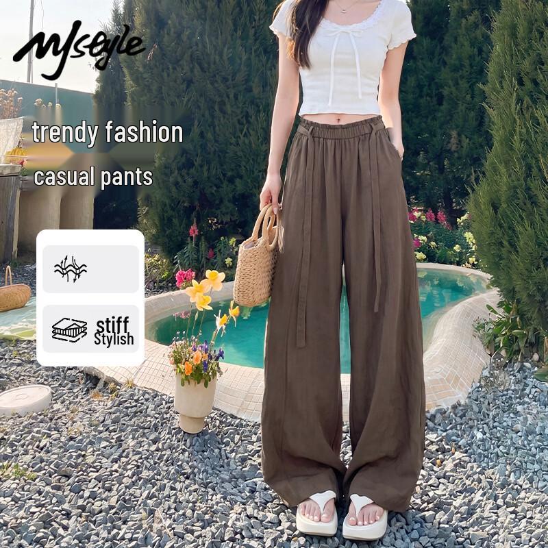 Женские широкие брюки MJ STYLE с высокой талией и изогнутым кроем L кофейный