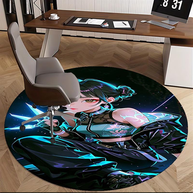 1pc Anime Tattoo Design Round Carpet  Office Chair Mat, NonSlip Rug for Home Decor, Living Room