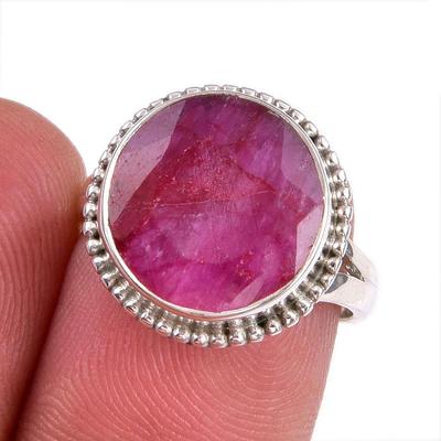 Roter Rubin(Simuliert) Edelstein Handgefertigt 925 Sterlingsilber Geschenkring S.5.5 U8k60