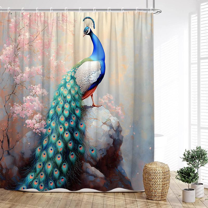 Floral Peacocks Shower Curtain Tree Cave Jungle Flowers Green Plants Birds Modern Home Bathroom Decor Bath Curtains With Hooks