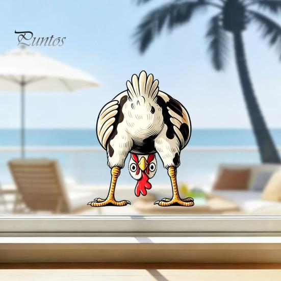 Static Adsorption Sticker Funny Chicken Window Cling, Upside Down Rooster Glass Sticker, Wall Decor Waterproof Non-adhesive Decal for Living