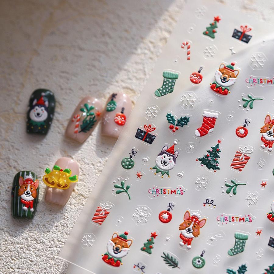 

Festive Christmas Dog Cartoon Nail Stickers TS-3886