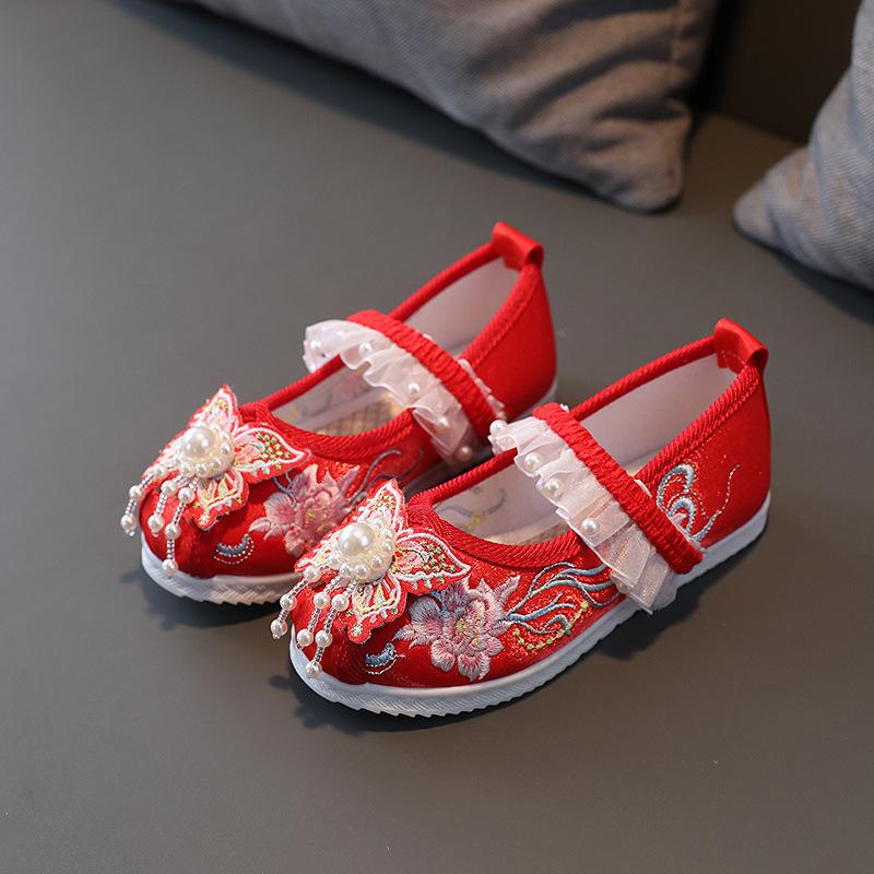 

Обувь с вышивкой Hanfu для девочек, детская танцевальная обувь ручной работы в древнем стиле, древняя костюмная обувь в китайском стиле, детская обувь с вышивкой, летняя обувь 36