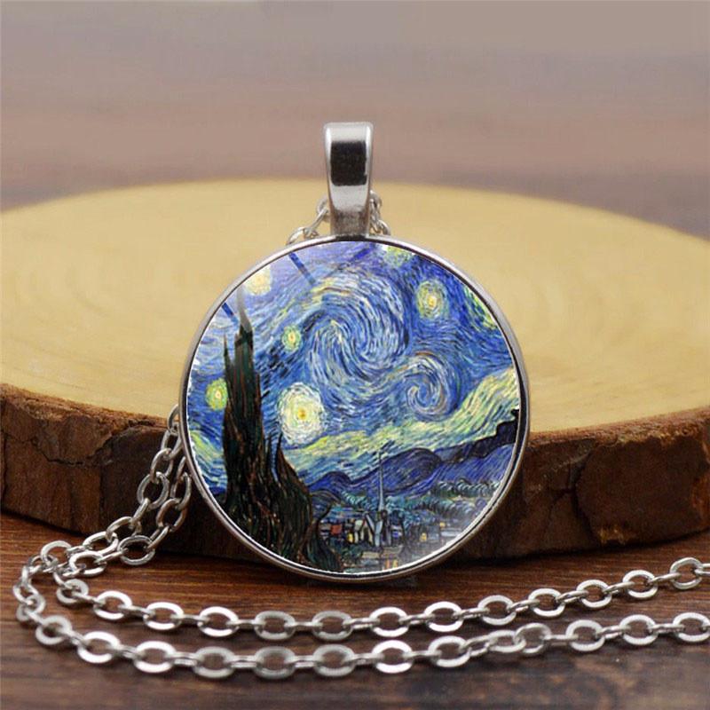 Unikt Gogh Van Stjernenatt Anheng Halskjede Med Slitesterk Legeringsmateriale Design Unisex