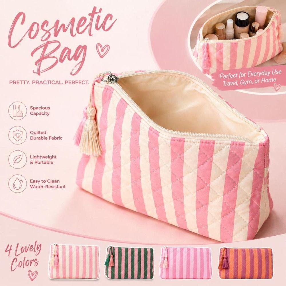Striped Toiletry Pouch Large Capacity Travel Pouch Multipurpose Storage Bag Daily Use