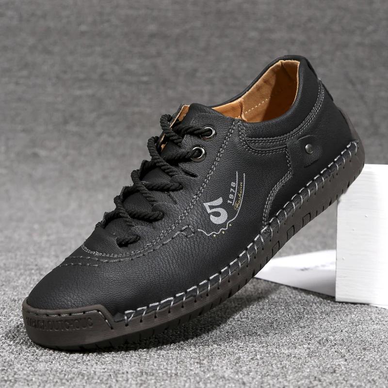 New Men Leather Casual Shoes Outdoor Comfortable High Quality Fashion Soft Homme Classic Ankle Non-slip Flats Moccasin Trend