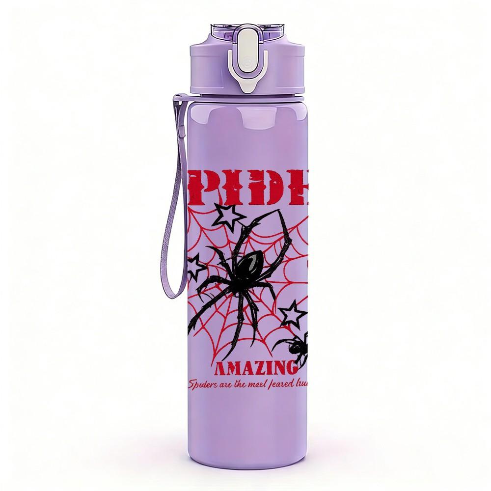 1PC Spider Web Scary Insect Print 750ml Color Plastic Sports Water Bottle Leakproof Flip Straw Lid Suitable for Sports Office Home Use