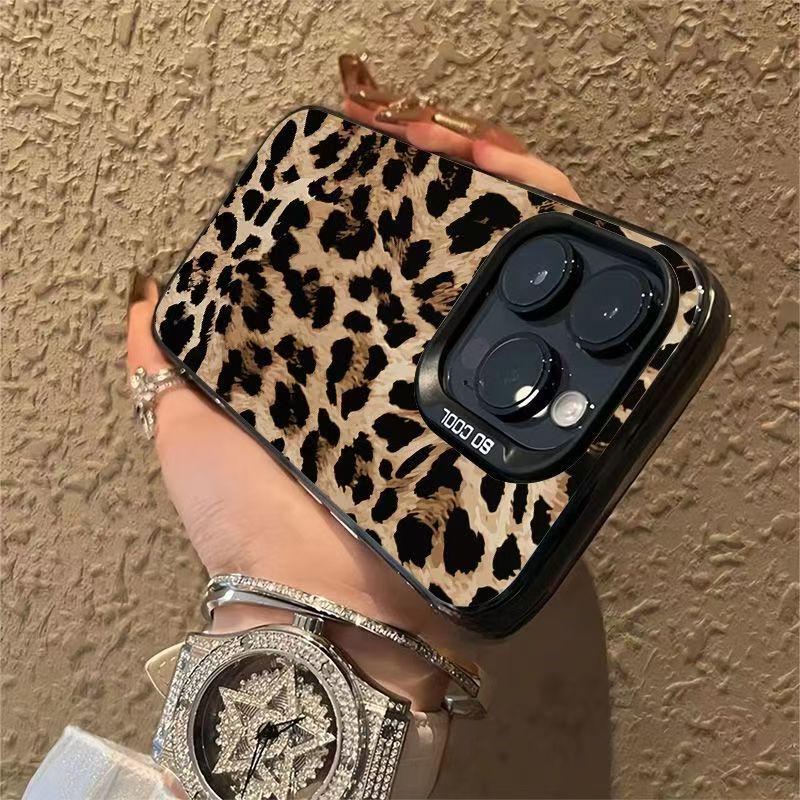 Husă de telefon cu imprimeu leopard pentru Apple iPhone 17 Pro Max, 16, 15, 14, 12, 13 - Stil european și american