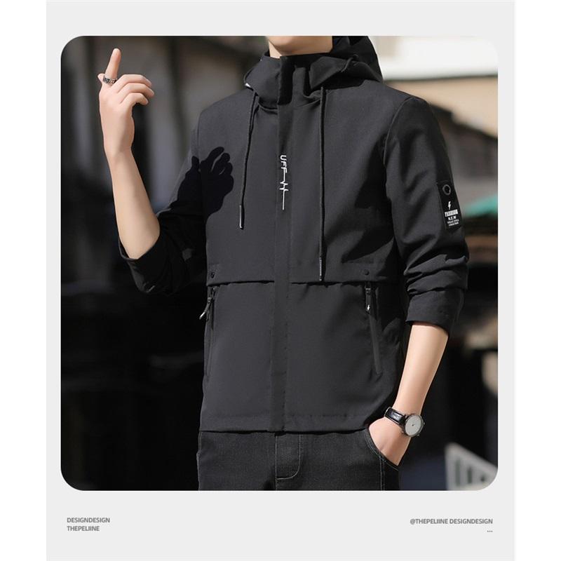 Men's Hooded Windbreaker Jacket Lightweight Zipper Pockets Casual Outdoor Coat