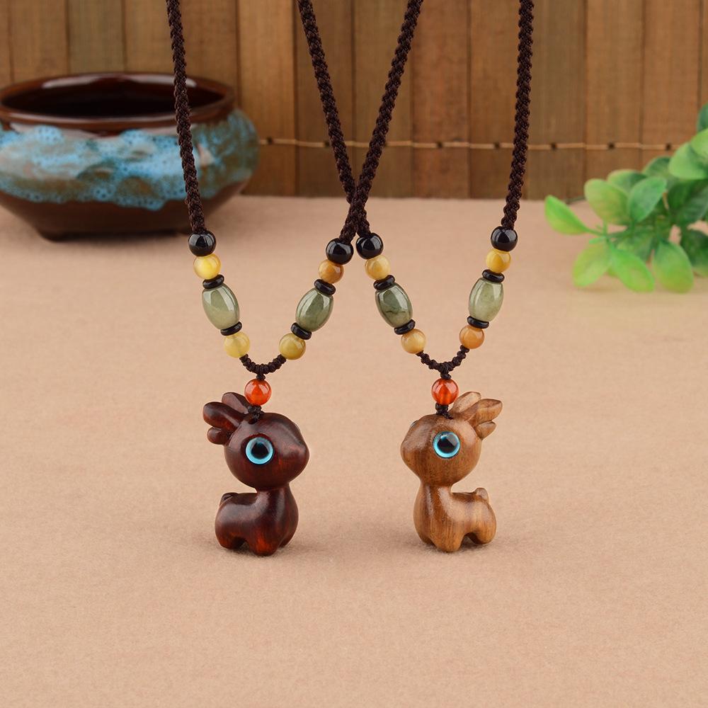 Unisex Retro Sandalwood Deer Pendant Necklace