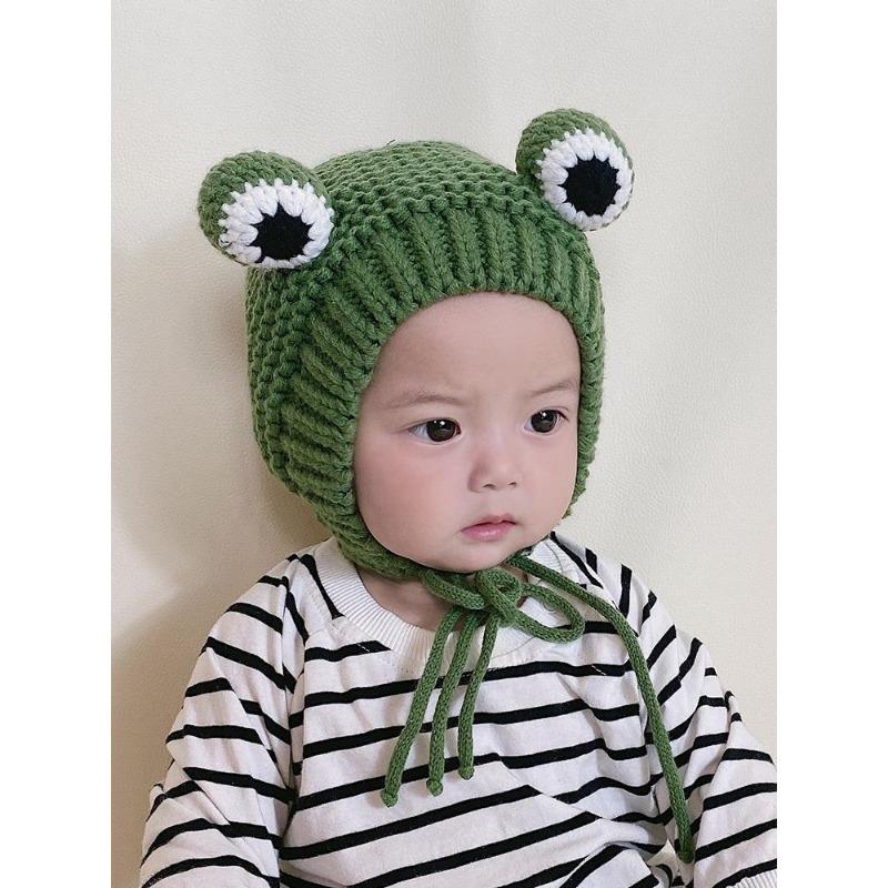 Baby Hat Autumn and Winter Infant Woolen Hat Frog Baby Hat Cute Super Cute Plus Velvet Warm Knitted Hat