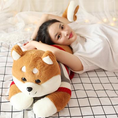 Shiba Inu Boneca Longa Travesseiro Bonito Cachorro Pelúcia Boneca Segurando Boneca Dormindo na Cama