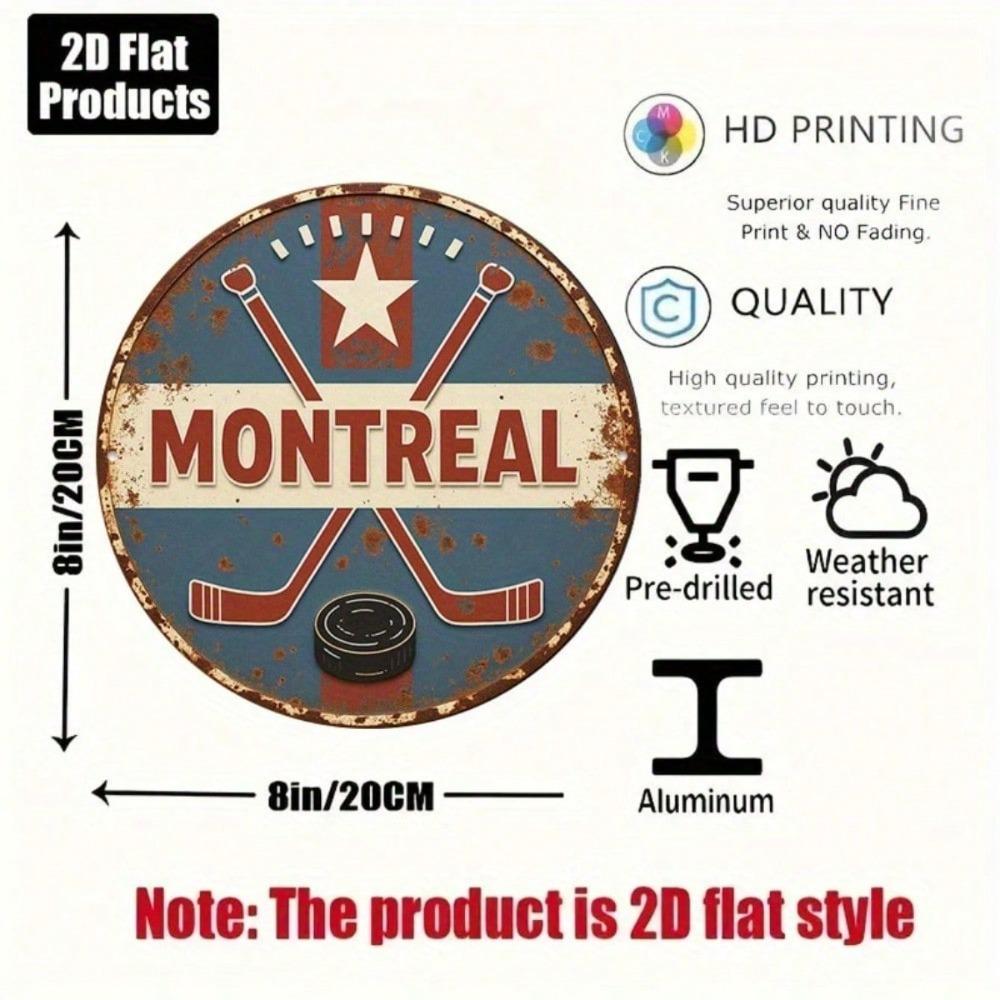 Round Vintage Montreal Hockey Metal Wall Sign Bar Decor