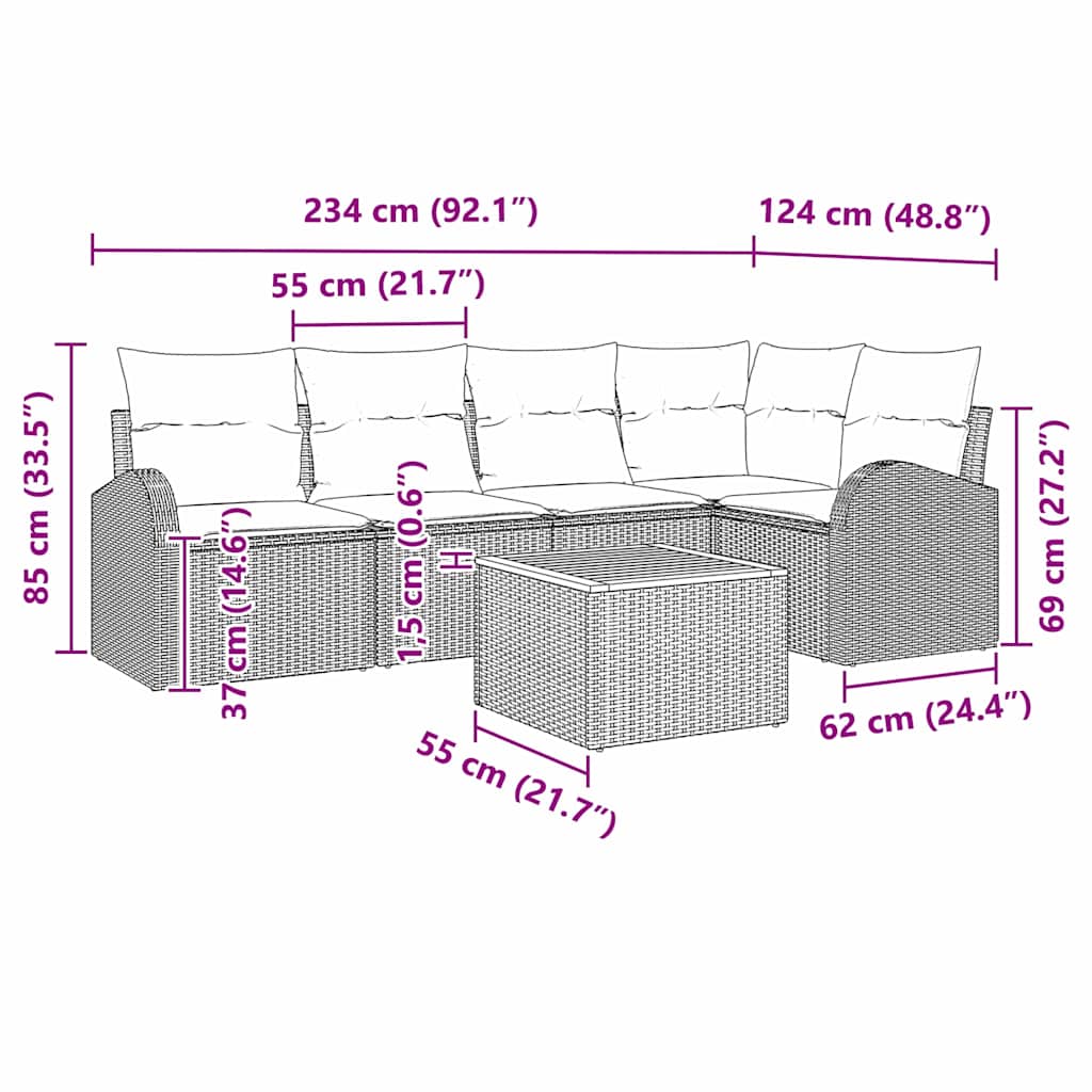 Garden Sofa Set with Storage 6 pcs Black and Cream Poly Rattan