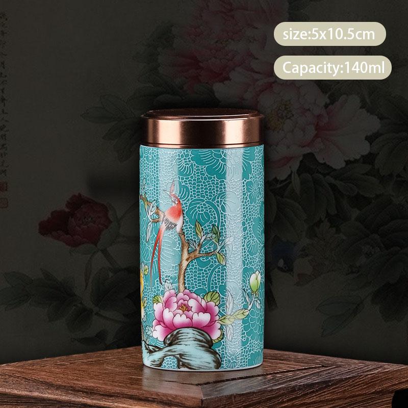 Chinese Enamel Color Flower and Bird Tea Caddy Ceramic Tea Jar Sealed Container Travel Tea Box Coffee Candy Storage Tank Teaware