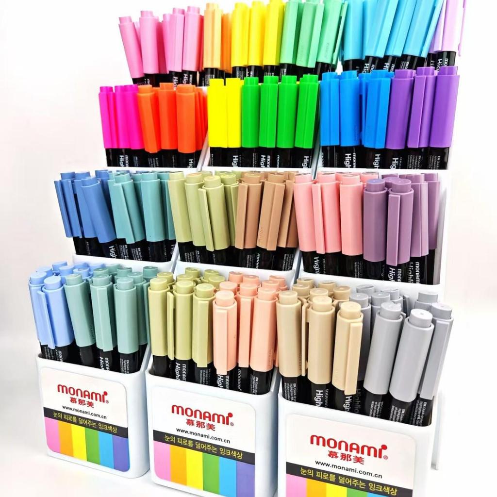 Monami 601 Korean Fluorescent Marker Pens, 12 Colors, Large Capacity, Creative Design (06021)