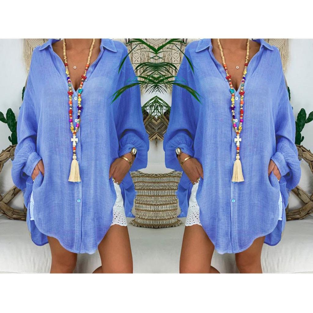 Plus Size Women's Button Down Shirt, Loose Long Sleeve Casual Blouse Top for Women, European American Style