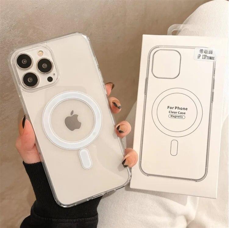 Custodia di Lusso Trasparente in Acrilico PC Anti-Ingiallimento per iPhone 15 14 13 12 11 Pro Max Plus Cover Magnetica Magsafe per Ricarica Wireless