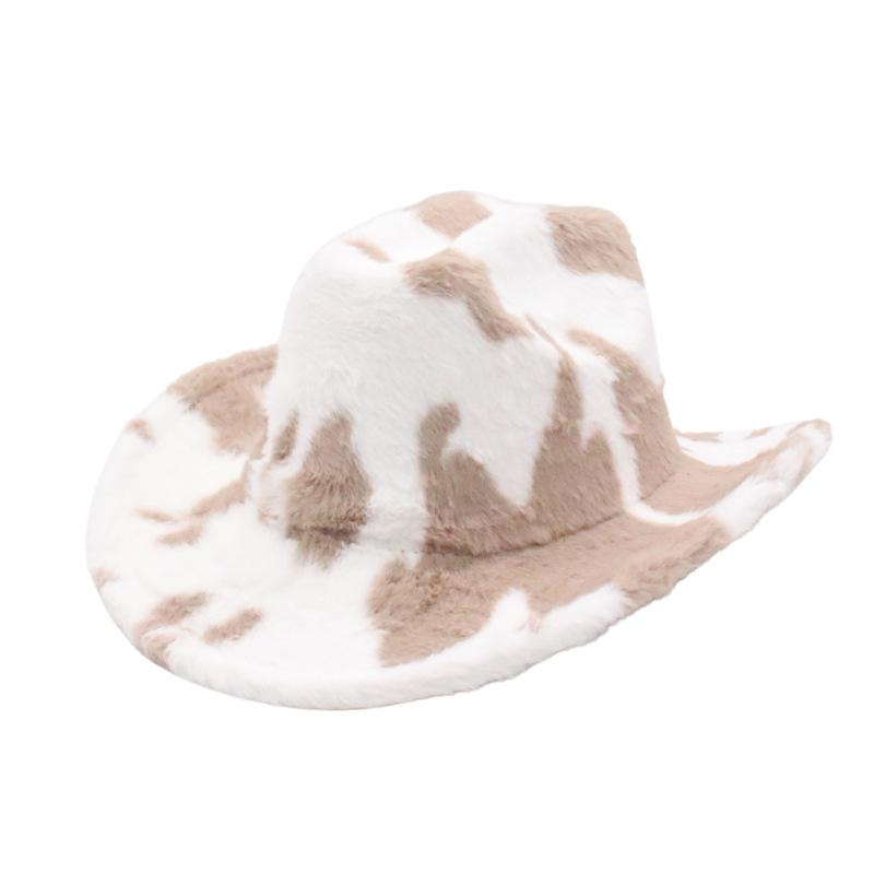 Hat women's new velvet milk pattern western cowboy hat fashionable thickened cold and warm one-word top hat