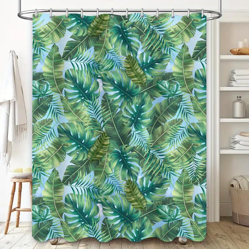 Green Leaves Shower Curtain Bath Decor for Home Bathroom Waterproof Fabric with Hook Rings Perfect Gift for Housewarming or Wedd