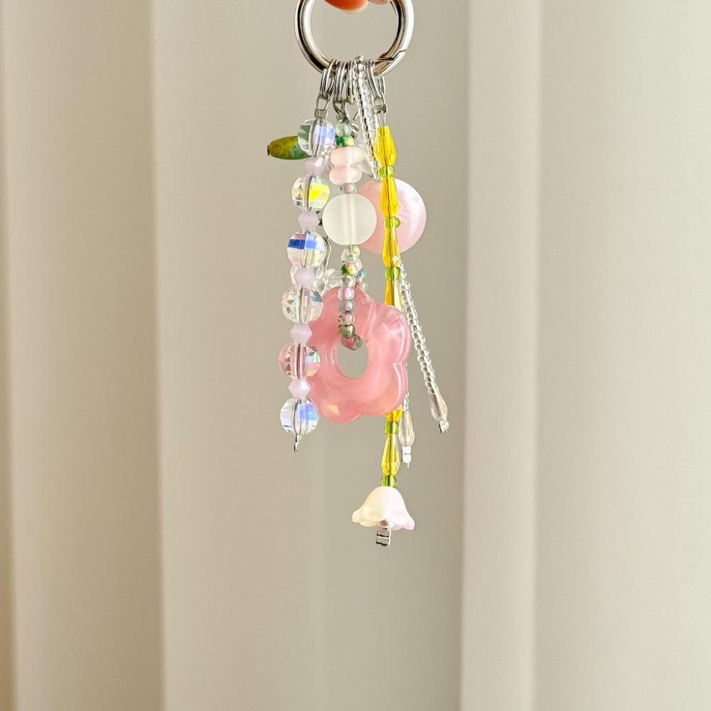 Tassel Beaded Keychain Pink Flower Hangings Ornaments Cute Bag Charm