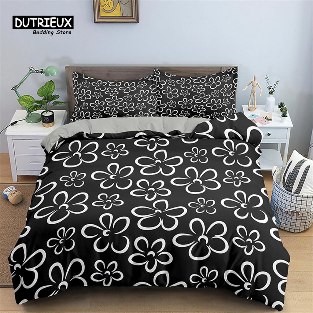 Blumiger Bettbezug Blumen Blätter King Bettwäscheset Frühlingsblüte Garten Bettdeckenbezug Bauernhaus Blütenblätter Botanischer Steppdeckenbezug