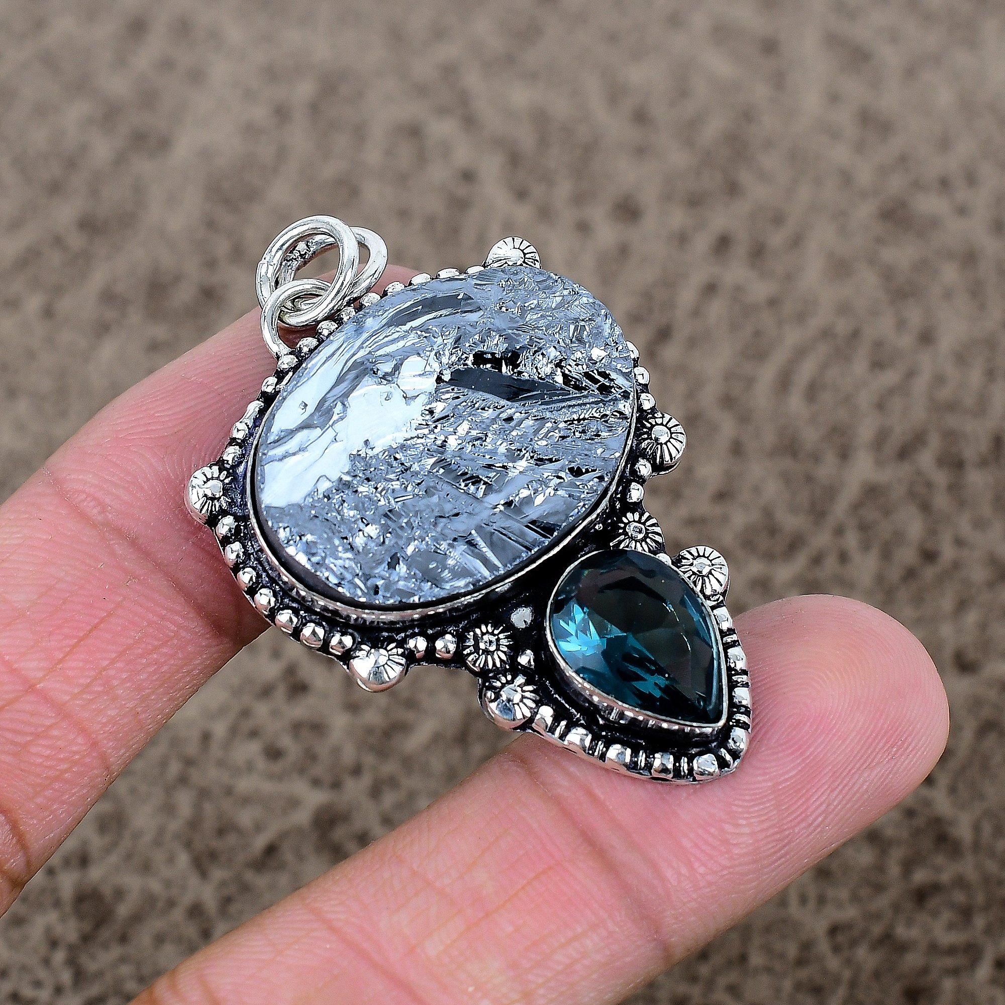 

Pyrite Druzy, Iolite Gemstone 925 Sterling Silver Jewelry Pendant 2.05 KKG-342