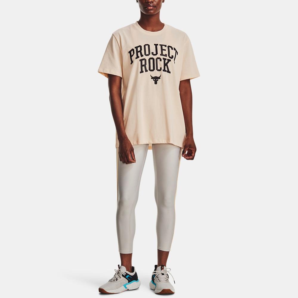Under Armour Project Rock Printed Blend Crew Neck T-Shirt Women Tops Puff-Pink 1377449-804