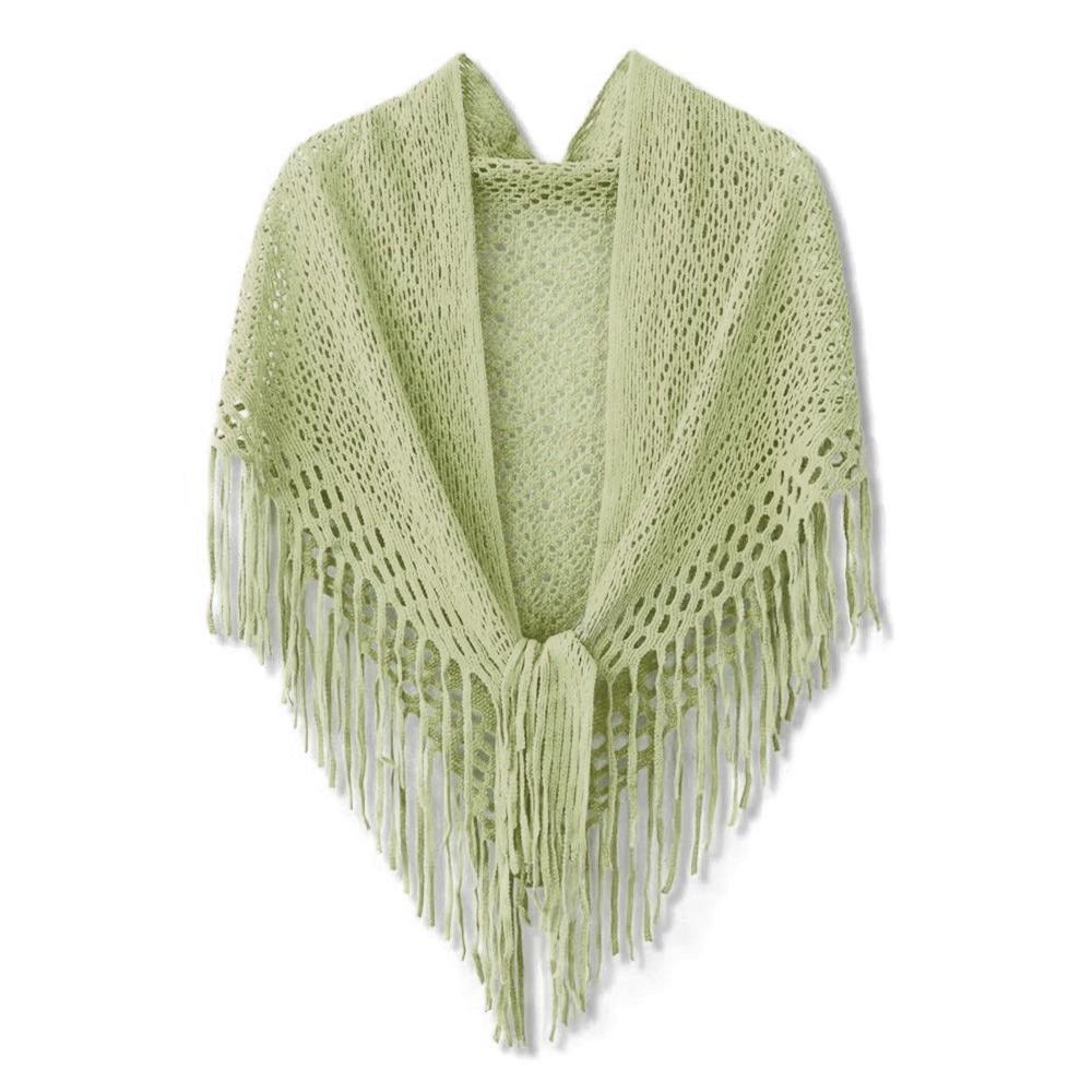 Casual Retro Knitted Shawls Solid Color Versatile Hollow Scarves Breathable Soft Tassels Shawls for Women
